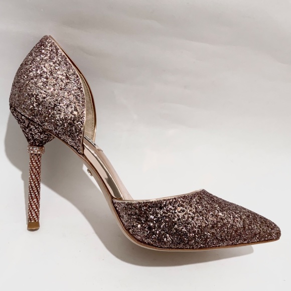 Badgley Mischka Ozara Pointed Toe Stiletto Heel Rose Gold Glitter Evening Pump - Picture 14 of 16